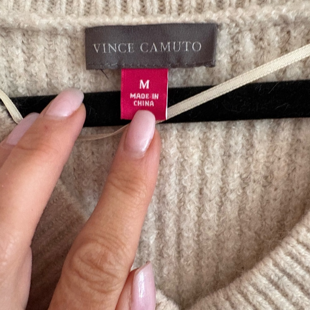 Vince Camuto Neutral Ribbed V-Neck Sweater Vest - Picture 2 of 3